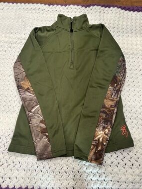 Browning Olive Green Quarter Zip Pullover & RealTree Camo with Pink Logo